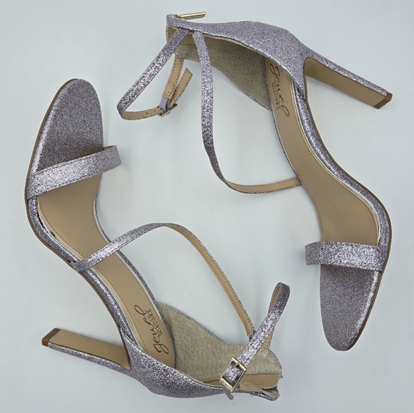 NWOT Jewel Badgley Mischka Diana Heeled Strappy Sandals, Lilac (Purple) Glitter - Picture 15 of 16